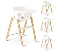 Deryan Trona Evolutiva para Comida para Niños desde 6 meses a 4 años, Trona con Asiento Lavable, Arnés de 3 Puntos y Bandeja Desmontable, Cierre Compacto, Ligera (Blanco/Madera)