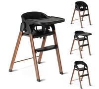 Deryan Trona Evolutiva para Comida para Niños desde 6 meses a 4 años, Trona con Asiento Lavable, Arnés de 3 Puntos y Bandeja Desmontable, Cierre Compacto, Ligera (Negro/Madera)