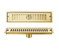 Desagüe de ducha lineal dorado con rejilla con patrón de ladrillo, desagüe de piso lineal de acero inoxidable, desagüe de piso de ducha rectangular, escurridor de piso con colador de pelo para co