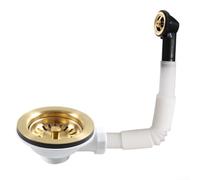 Desagüe de fregadero de cocina de estilo moderno en tono dorado titanio con agujero redondo de desbordamiento hecho de material de acero inoxidable resistente