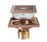 Desagüe de Piso de Ducha Cuadrado, Desagüe de Ducha de 10 x 10 cm Desagüe de Piso Antiolor con Cubierta de Desagüe de Ducha, Recogedor de Cabello Antiobstrucción para Desagüe de Ducha (Rose Gold )