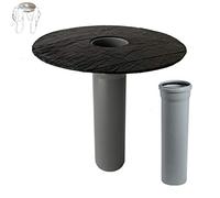 Desagüe de techo plano DN 70, incluye colector de hojas opcional, con arco y tubo HT, brida de betún, entrada, drenaje de tejado, DN 75 (tubo HT de 150 mm)