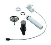 Desagüe GROHE pop-up, excéntrico de empuje redondo con cable Bowden, codo de desagüe que ahorra espacio, con válvula de cesta de filtro, 40986AL0, Color: grafito duro cepillado