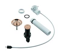 Desagüe GROHE pop-up, excéntrico de empuje redondo con cable Bowden, codo de desagüe que ahorra espacio, con válvula de cesta de filtro, 40986DL0, Color: cálido atardecer cepillado