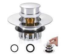 Desagüe Ranurado para Lavabo con Rebosadero, Sumidero para Lavabo de Baño, Sumidero Click Clack, 1-1/2 a 1-3/4", Tapón para Lavabo de Baño Fácil de Instalar, Antibloqueo