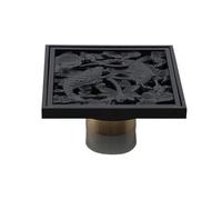 Desagües de ducha 10 * 10cm desagües baño cuadrados colador pelo pez tallado residuos rejilla filtro cubierta suelo para Baño Piso Cocina Y Más(Black)