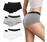 Desanlapi Bragas Boxer Mujer Culotte Algodón Slip de Cintura Media a Pantalones Cortos Algodón Shorts Ropa interior deportiva Culotte Cómodas Paquete de 6, Negro*2 Blanco*2 Gris*2, S