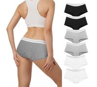 Desanlapi Bragas Mujer Algodón Comodas Braguitas Cinturón Deportivo Ropa Interior Cintura Media Pack de 6 Negros Blanco Gris S