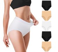 Desanlapi Bragas Mujer Algodón Pack de 5 - Cintura Alta Elástico Culotte Ropa Interior Cómodas y Suaves Negro Beige Blanco L
