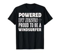 Desarrollado por Jesús Orgulloso de Windsurfer Christian Faith Camiseta gráfica económica, Hombre, Negro, S