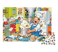 Desastre en la Cocina de Dibujos Animados Puzzle De Madera Impermeable Puzzles De 1000 Piezas Regalos para Adultos Divertido Rompecabezas Decoración del Hogar