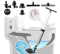 Desatascador de desagües, bomba de aire comprimido, limpiador de tuberías con 4 cabezales intercambiables, compresión de aire e indicador de presión de aire, inodoro para limpiar tuberías de lavabo