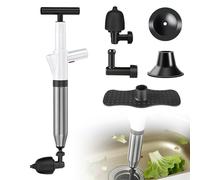 Desatascador de inodoro de alta presión con manómetro, bomba de aire comprimido con 4 ventosas intercambiables, desatascador de tuberías para inodoros, fregadero, ducha y cocina