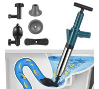 Desatascador de Tuberías con Aire Comprimido, Desatascador de Inodoro con Barómetro, Desatascador Tuberias a Presion con 4 Cabezas de Pistón e Inflador para Inodoro, Lavabo, Bañera