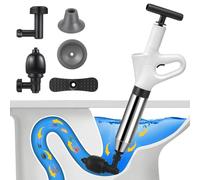 Desatascador de Tuberías con Aire Comprimido, Desatascador de Inodoro con Barómetro, Desatascador Tuberias a Presion con 4 Cabezas de Pistón e Inflador para Inodoro, Lavabo, Bañera