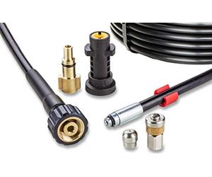 Desatascador de Tuberias para Hidrolimpiadora 15m, 200 bares - Manguera de Limpieza compatible con Karcher, Parkside, Lavor, Bosch Professional - Boquilla Fija, Boquilla Giratoria KNOFER