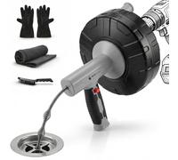 Desatascador de Tuberías Profesional 10 m - Cable y de Acero Flexible para Fregadero, Ducha y WC | Desatascador para Desagües sin Productos Químicos con Guantes, Cepillo, Toalla y Manual