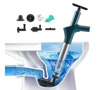 Desatascador Tuberias a Presion, Desatascador WC Profesional con 4 Cabezas de Pistón Aire Barómetro Presion Desagues Desatascar Fregadero para Inodoro Lavabo Bañera Tubería Plato Ducha (Azul)