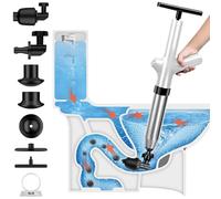 Desatascador Tuberías con 4 Cabezales Reemplazables & Barómetro, Desatascador Aire Comprimido WC, Desatascador Inflable Alta Presion para Inodoro, Lavabo, Bañera, Piso, Ducha Fregadero (Blanco)