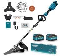 Desbrozadora a Batería Brushless, Cortabordes Electrica 26 cm con Motor Delantero, 2 x 5200mAh, 8000/12000 RPM, 3 Cuchillas, Barra Ajustable y Empuñadura en D, para Césped, Bordes y Jardín