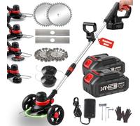 Desbrozadora Bateria 24V BRUSHLESS Desbrozadora con Cepillo de Malezas, Cepillo de Malezas, 2 Baterías 4,0Ah, Corte Φ30cm, Ruedas, 4 en 1 Multifuncion Cortabordes Bateria, Cortacesped