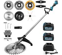 Desbrozadora con batería de 1380 W para Makita con 2 baterías y cargador | Desbrozadora eléctrica con batería 7 en 1, sin escobillas, para jardines, césped, arbustos