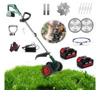 Desbrozadora Electrica 2000w,Cortabordes Bateria Brushless con 2 Baterías, 24 V Corte Borde Inalámbrico, Tubo Telescópico, con 4 Tipos De Cuchillas para Césped Jardín Poda (Tiene Ruedas)