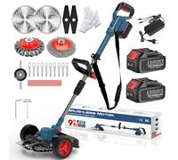Desbrozadora eléctrica con batería y cepillo para malas hierbas, desbrozadora eléctrica con 2 baterías de 4,0 Ah, 21 V, desbrozadora eléctrica, 5 tipos de cuchillas, ancho de corte de 23 cm (azul A)