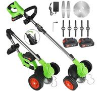 Desbrozadora Eléctrica Sin Cable 21V - Cortacésped con Ruedas & 3 Tipos de Cuchillas, 3-en-1 Desbrozadora/Cortabordes/Cortadora de Maleza Plegable para Jardín & Patio