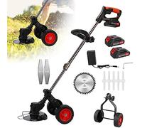 Desbrozadora inalámbrica 3 en 1, 21 V, desmalezadores eléctricos con 2 baterías de 2000 mAh que alimentan un mango en forma de D recargable, cortacésped eléctrico de 2 ruedas para curso, campus