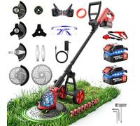Desbrozadora inalámbrica, cortadora de césped eléctrica de 12 pulgadas con batería de 6000 mAh y cargador, 4 en 1, telescópica, ligera, con ruedas desmontables para cortar el césped, bordes y jardines