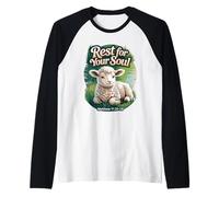 Descansa para tu Alma/Mateo 11//Cordero Tranquilo Junto al Agua Camiseta Manga Raglan