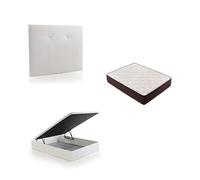 DESCANSIN Pack Colchon + Cabecero + Canape Abatible Maxima Comodidad | Gran Almacenaje (135x190, Blanco)