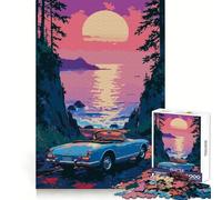 Descapotable Azul Junto a la Costa al Atardecer Rompecabezas de 1000 Piezas para Adolescentes Desarrollo Cerebral Escapada Consciente Limpieza Únete Sorpresa Festiva (50x75cm)