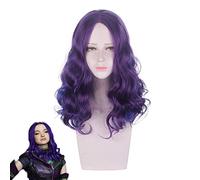 Descendientes 3: Bueno para ser malo Mal Pelucas de cosplay Fibra de alta temperatura Cabello sintético Púrpura Pelo largo y rizado + Gorro de peluca gratis