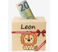 DEschenk Hucha Personalizada de Madera con Nombre Deseado - Huchas Originales para Niños con Muchos Motivos Diferentes (León)
