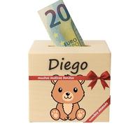 DEschenk Hucha Personalizada de Madera con Nombre Deseado - Huchas Originales para Niños con Muchos Motivos Diferentes (Oso)