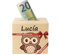 DEschenk Hucha Personalizada de Madera con Nombre Deseado - Huchas Originales para Niños con Muchos Motivos Diferentes (Búho)