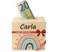 DEschenk Hucha Personalizada de Madera con Nombre Deseado - Huchas Originales para Niños con Muchos Motivos Diferentes (Arco Iris)