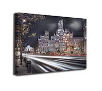 Desconocido Cuadro Lienzo Canvas Edificio de Correos, Cibeles y Puerta de Alcala Madrid - Varias Medidas - Lienzo de Tela Bastidor Madera de 3 cm - Impresion Alta resolucion (80, 53)