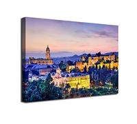 Desconocido Cuadro Lienzo Canvas Malaga Alcazaba y Catedral iluminada al Atardecer Andalucia - Varias Medidas - Lienzo de Tela Bastidor de Madera de 3 cm - Impresion en Alta resolucion (80, 53)