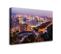 Desconocido Cuadro Lienzo Canvas Malaga panorámica Costa del Sol Andalucia Atardecer Mediterraneo - Varias Medidas - Lienzo de Tela Bastidor de Madera de 3 cm - Impresion en Alta resolucion (50, 33)