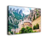 Desconocido Cuadro Lienzo Canvas Montasterio Santa Maria de Montserrat Barcelona España - Varias Medidas - Lienzo de Tela Bastidor Madera de 3 cm - Impresion Alta resolucion (50, 32)