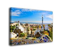 Desconocido Cuadro Lienzo Canvas Parque Guell Vista Barcelona Tonos Azules - Varias Medidas - Lienzo de Tela Bastidor Madera de 3 cm - Impresion Alta resolucion (60, 39)