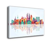Desconocido Cuadro Lienzo Canvas Skyline Barcelona Colores monumentos - Varias Medidas - Lienzo de Tela Bastidor Madera de 3 cm - Impresion Alta resolucion (60, 46)