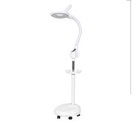 Desconocido Floor Standing Magnifying Lamp, Adjustable Swivel Arm 16x Magnifier Lamp Light For Skincare Beauty Manicure Tattoo Salon SPA with Rolling Floor Stand (White)