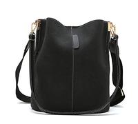 Desconocido Generic Bolso Bandolera para Mujer Vintage Bucket Tote Bolso de Hombro de Cuero PU Bolsos con Correa Ajustable Bolsos de Mensajero Retro Negro