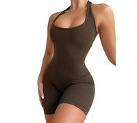 Desconocido Mono de Mujer Body Sexy de una Pieza sin Mangas Yoga Mono de Verano Corto Elastico Entrenamiento Ribbed Tank Top Color Sólido Casual Jumpsuit