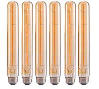 Desconocido Paquete de 6 Bombillas LED Tubo de Flauta Edison, No Regulables, E27 6W t30 30cm 600lm, Estilo Retro Antiguo, LED vintage Bombilla de filamento, Cristal ámbar, 2700K Blanco Cálido