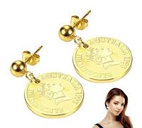 Desconocido Pendientes de Monedas de Reinas - Aretes Redondos con Moneda de Reina | Pendientes Colgantes conmemorativos de Moneda de Reina con Figura de Retrato para Mujer Generic